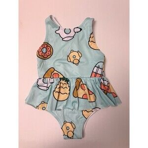 Monica + Andy Baby Girl Swimsuit One-Piece Skirted 12-18M Food Print UPF 50+ New